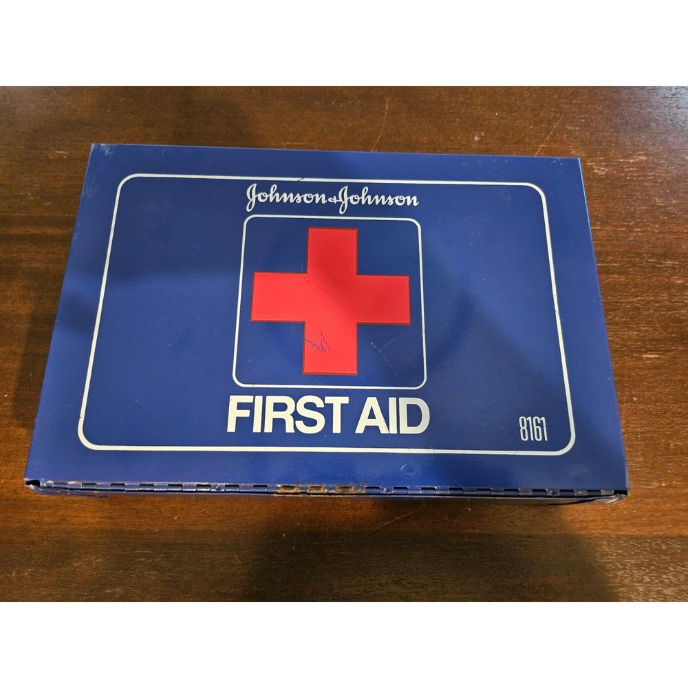 Johnson & Johnson First Aid Kit Box Adult Blue Vintage Metal Tin 8161